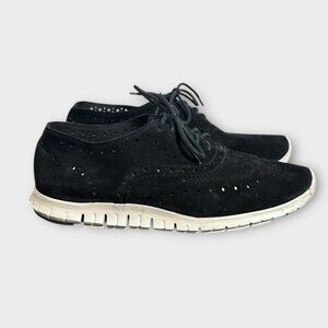 Cole Haan ZERØGRAND Suede Wingtip Oxfords 8 Black Work Preppy Casual Travel EUC